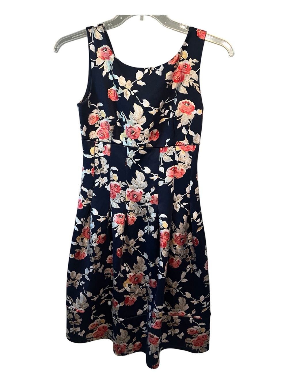 Enfocus Studio Navy Floral Sleeveless Fit-and-Flare Dress